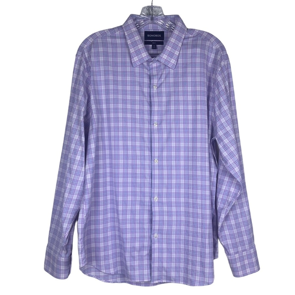 Bonobos Slim Fit Casual Collared Purple Plaid Button Down Shirt (XLShort)